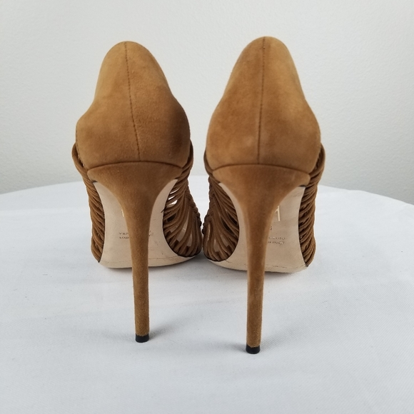 Tamara Mellon Tan Neutral Suede Braided Pointed Toe Pump Heels Size 8 - Picture 9 of 12